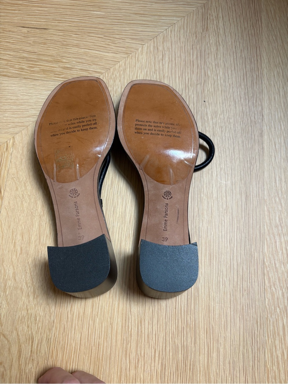 Emme Parsons Black Strappy Mid-Heel Sandals with Gold Toe Accent - Picture 4 of 4